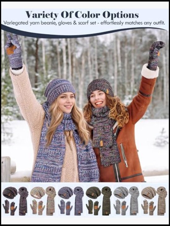 Winter Beanie Scarf Gloves Set, Slouchy Hat Long Knit Scarf Touchscreen Gloves, main image 2